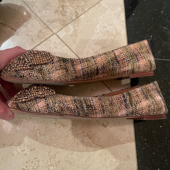 Tory Burch Crystal Bow Pink Tweed Ballet Flats in Rose Gold Broze - Picture 9 of 9